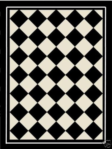 Classic Black & White Diamond Floorcloth Floor Cloth Rug  